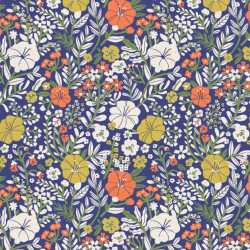 Printed Cotton BLOSY Cobalt / Carrot